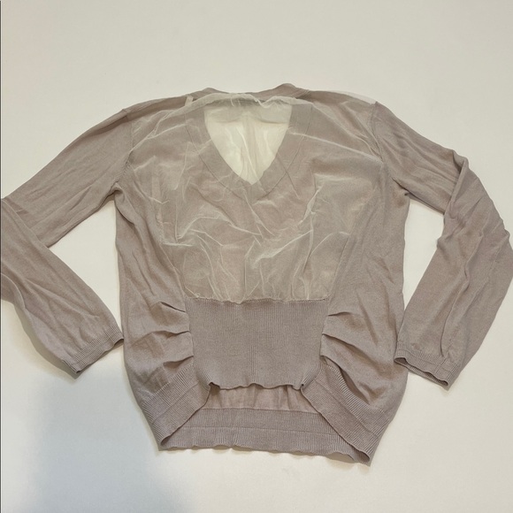 Skin Women’s V-Neck Lightweight Sweater in Dusty Taupe Mesh Back - Picture 5 of 8